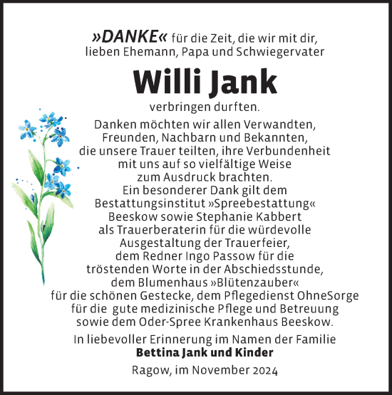 Traueranzeige von Willi Jank von Märkische Oderzeitung