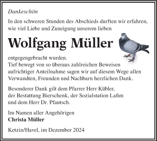 Traueranzeige von Wolfgang Müller von Märkische Oderzeitung