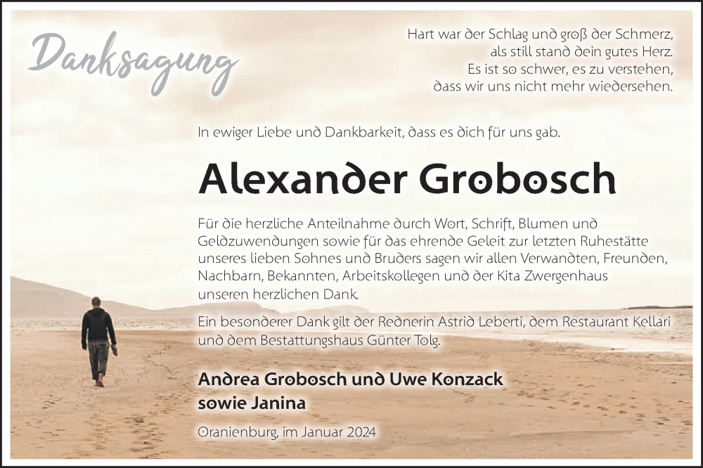  Traueranzeige für Alexander Grobosch vom 03.02.2024 aus Märkische Oderzeitung