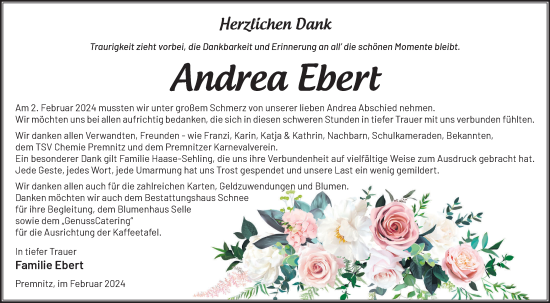 Traueranzeige von Andrea Ebert von Märkische Oderzeitung