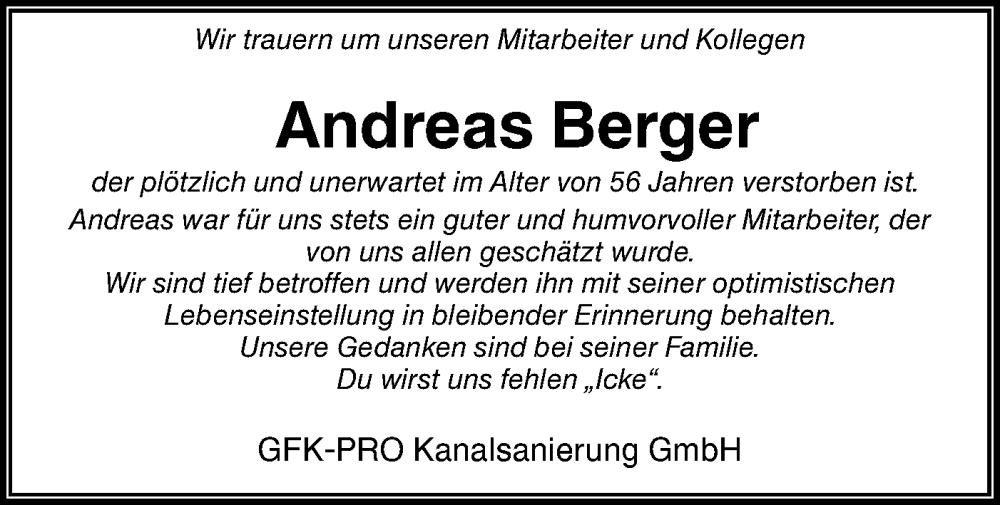  Traueranzeige für Andreas Berger vom 24.02.2024 aus Märkische Oderzeitung