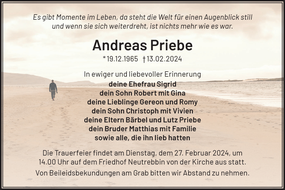  Traueranzeige für Andreas Priebe vom 22.02.2024 aus Märkische Oderzeitung