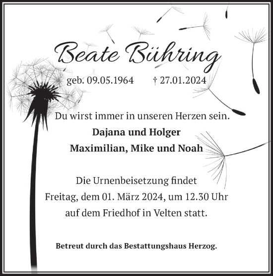 Traueranzeige von Beate Bühring von Märkische Oderzeitung