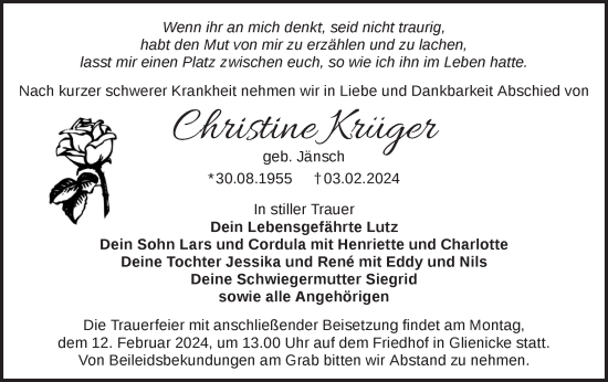 Traueranzeige von Christine Krüger von Märkische Oderzeitung