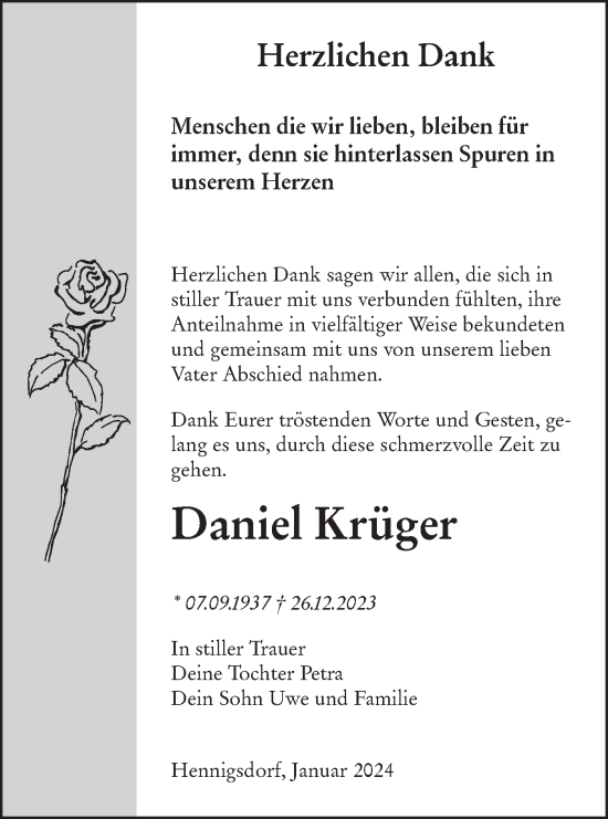 Traueranzeige von Daniel Krüger von Märkische Oderzeitung