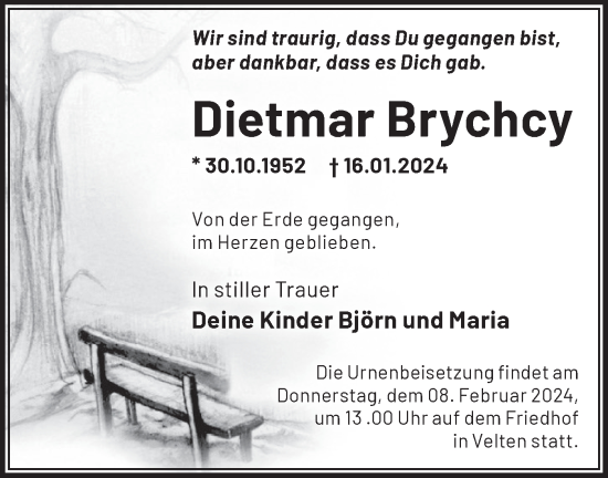 Traueranzeige von Dietmar Brychcy von Märkische Oderzeitung