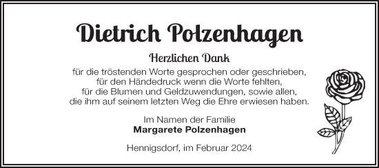 Traueranzeige von Dietrich Polzenhagen von Märkische Oderzeitung