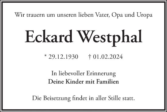 Traueranzeige von Eckard Westphal von Märkische Oderzeitung