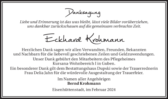 Traueranzeige von Eckhard Krohmann von Märkische Oderzeitung