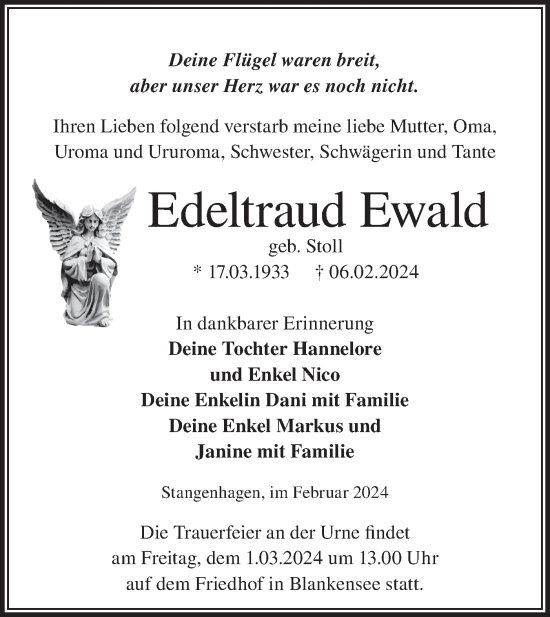 Traueranzeige von Edeltraud Ewald von Märkische Oderzeitung
