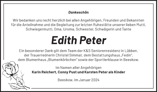 Traueranzeige von Edith Peter von Märkische Oderzeitung