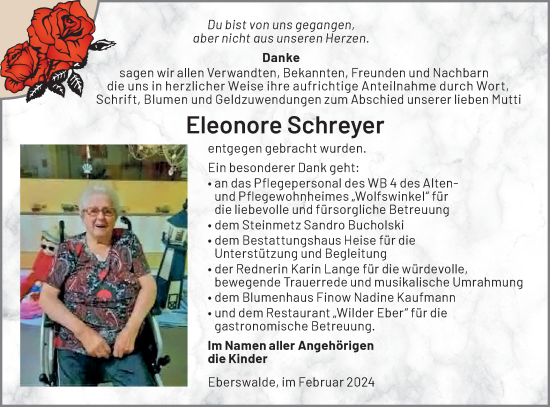Traueranzeige von Eleonore Schreyer von Märkische Oderzeitung
