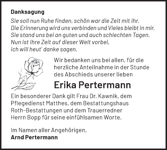 Traueranzeige von Erika Pertermann von Märkische Oderzeitung