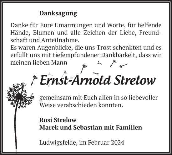 Traueranzeige von Ernst-Arnold Strelow von Märkische Oderzeitung