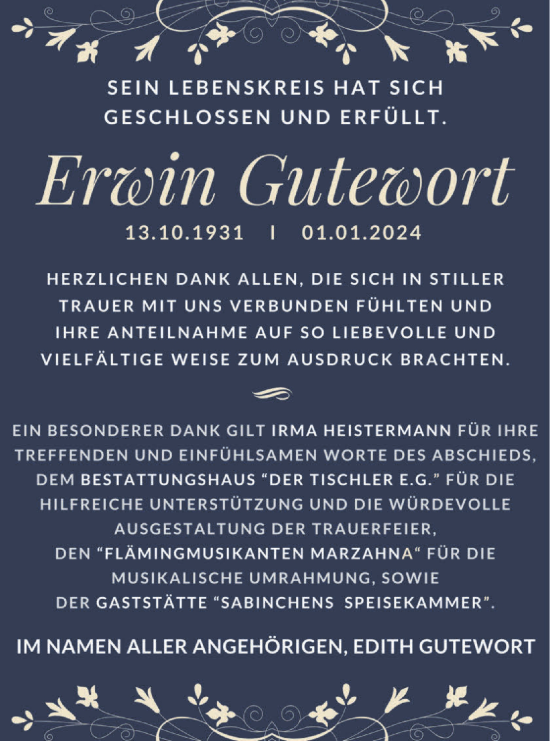 Traueranzeige von Erwin Gutewort von Märkische Oderzeitung