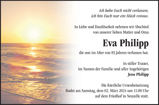 Traueranzeige von Eva Philipp von Märkische Oderzeitung