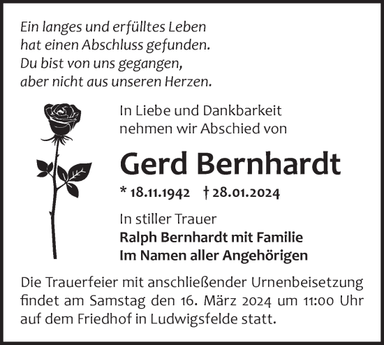 Traueranzeige von Gerd Bernhardt von Märkische Oderzeitung