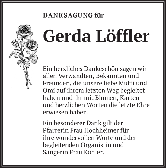 Traueranzeige von Gerda Löffler von Märkische Oderzeitung