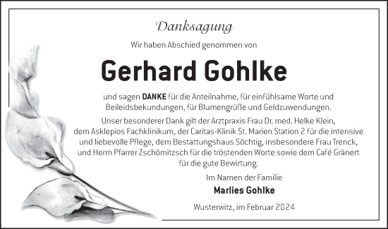 Traueranzeige von Gerhard Gohlke von Märkische Oderzeitung