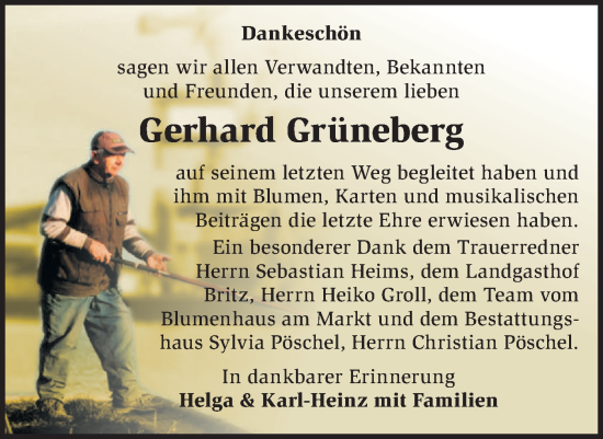 Traueranzeige von Gerhard Grüneberg von Märkische Oderzeitung