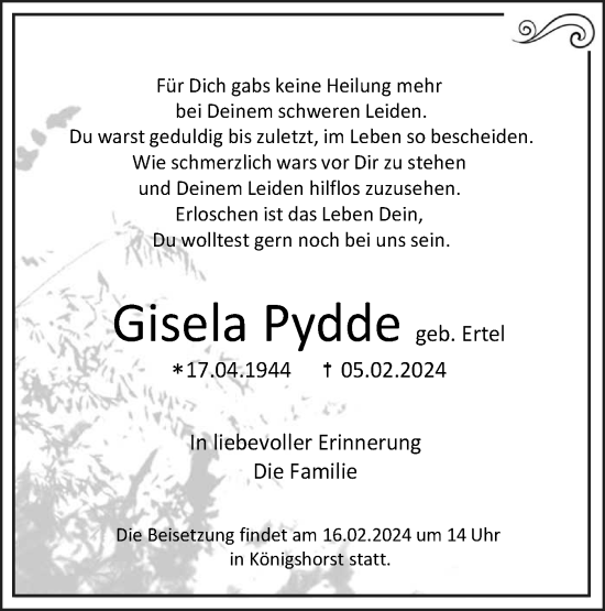 Traueranzeige von Gisela Pydde von Märkische Oderzeitung