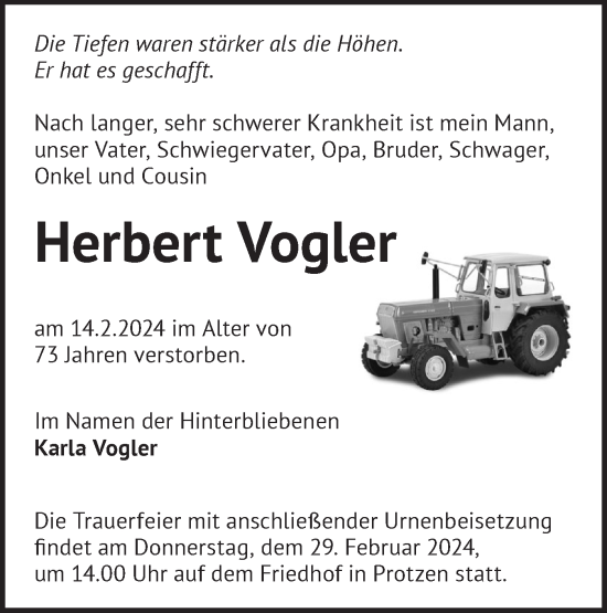 Traueranzeige von Herbert Vogler von Märkische Oderzeitung