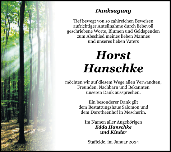 Traueranzeige von Horst Hanschke von Märkische Oderzeitung