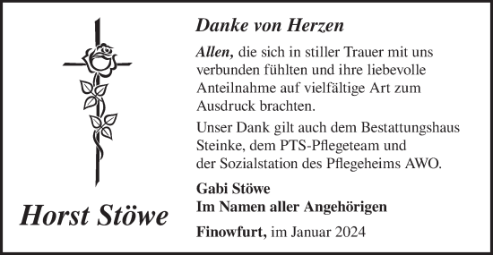 Traueranzeige von Horst Stöwe von Märkische Oderzeitung