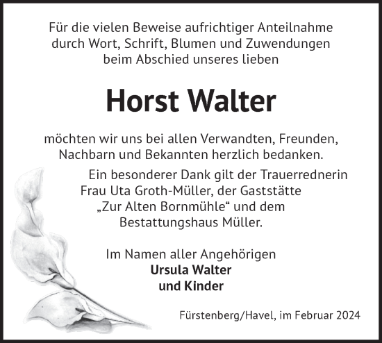Traueranzeige von Horst Walter von Märkische Oderzeitung