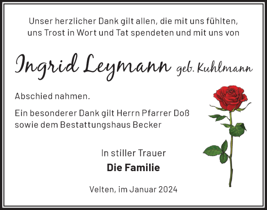 Traueranzeige von Ingrid Leymann von Märkische Oderzeitung