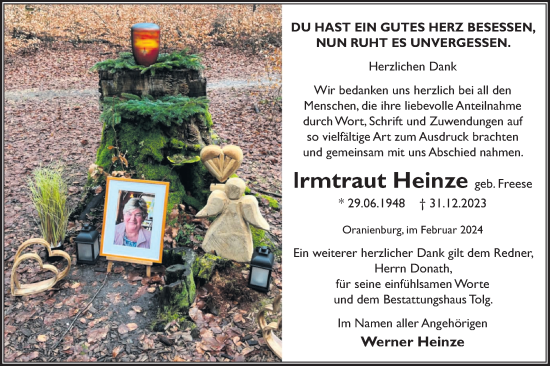 Traueranzeige von Irmtraut Heinze von Märkische Oderzeitung