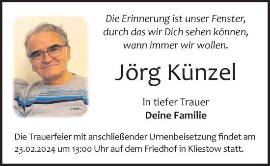 Traueranzeige von Jörg Künzel von Märkische Oderzeitung