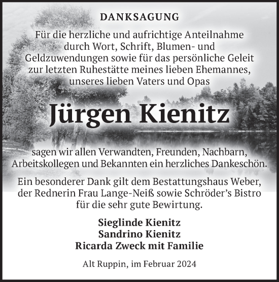 Traueranzeige von Jürgen Kienitz von Märkische Oderzeitung