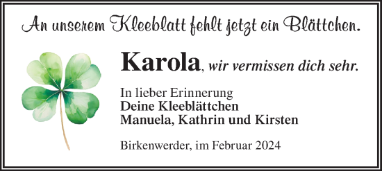 Traueranzeige von Karola  von Märkische Oderzeitung