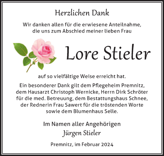 Traueranzeige von Lore Stieler von Märkische Oderzeitung