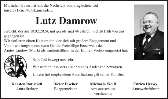 Traueranzeige von Lutz Damrow von Märkische Oderzeitung
