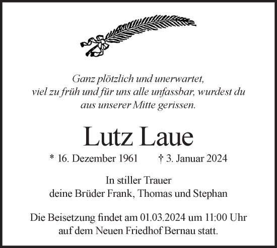 Traueranzeige von Lutz Laue von Märkische Oderzeitung