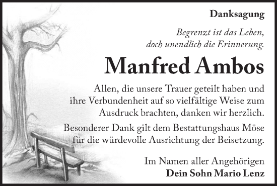 Traueranzeige von Manfred Ambos von Märkische Oderzeitung