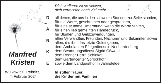 Traueranzeige von Manfred Kristen von Märkische Oderzeitung