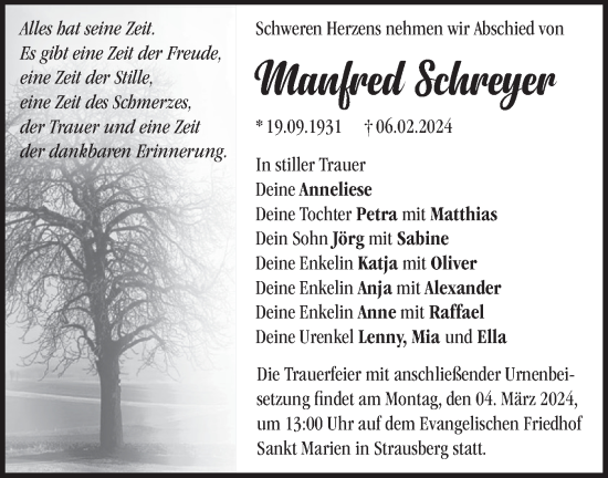 Traueranzeige von Manfred Schreyer von Märkische Oderzeitung