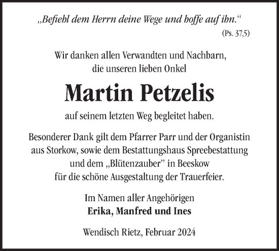 Traueranzeige von Martin Petzelis von Märkische Oderzeitung
