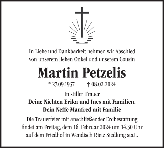 Traueranzeige von Martin Petzelis von Märkische Oderzeitung