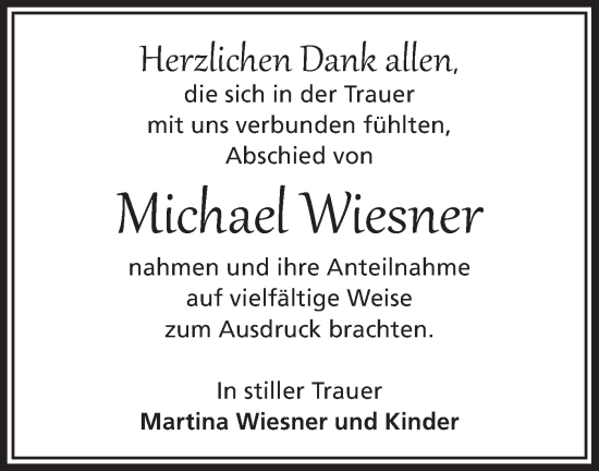 Traueranzeige von Michael Wiesner von Märkische Oderzeitung