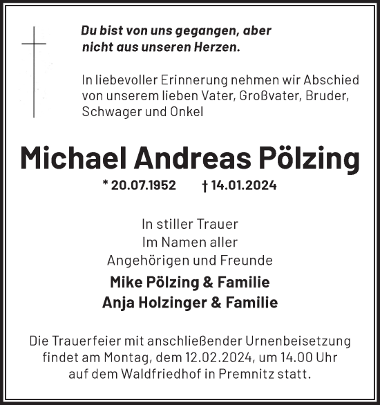 Traueranzeige von Michael Andreas Pölzing von Märkische Oderzeitung