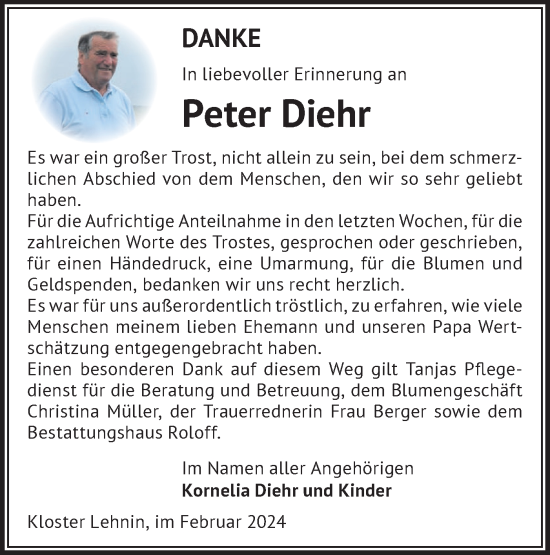 Traueranzeige von Peter Diehr von Märkische Oderzeitung