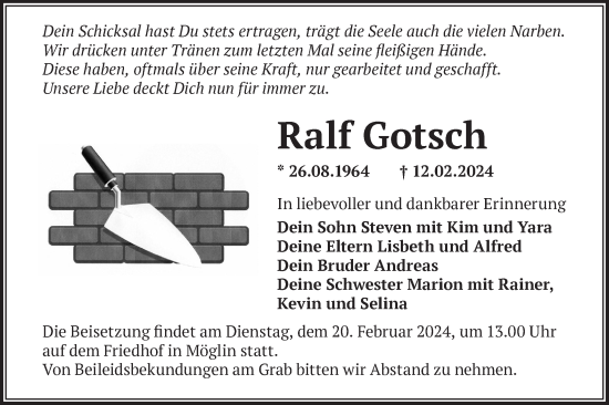 Traueranzeige von Ralf Gotsch von Märkische Oderzeitung
