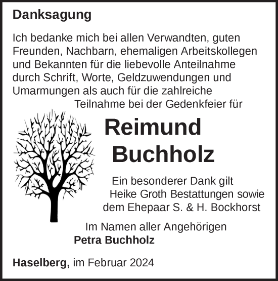 Traueranzeige von Reimund Buchholz von Märkische Oderzeitung