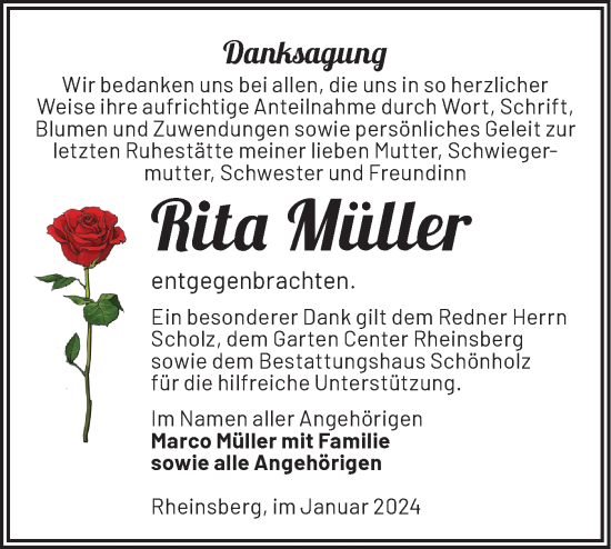 Traueranzeige von Rita Müller von Märkische Oderzeitung