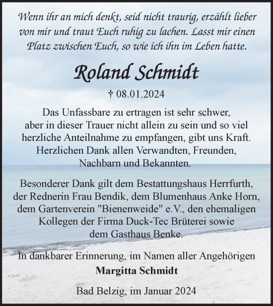 Traueranzeige von Roland Schmidt von Märkische Oderzeitung