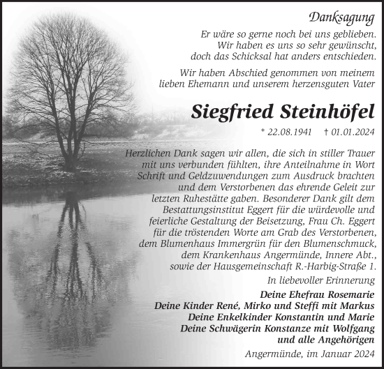 Traueranzeige von Siegfried Steinhöfel von Märkische Oderzeitung